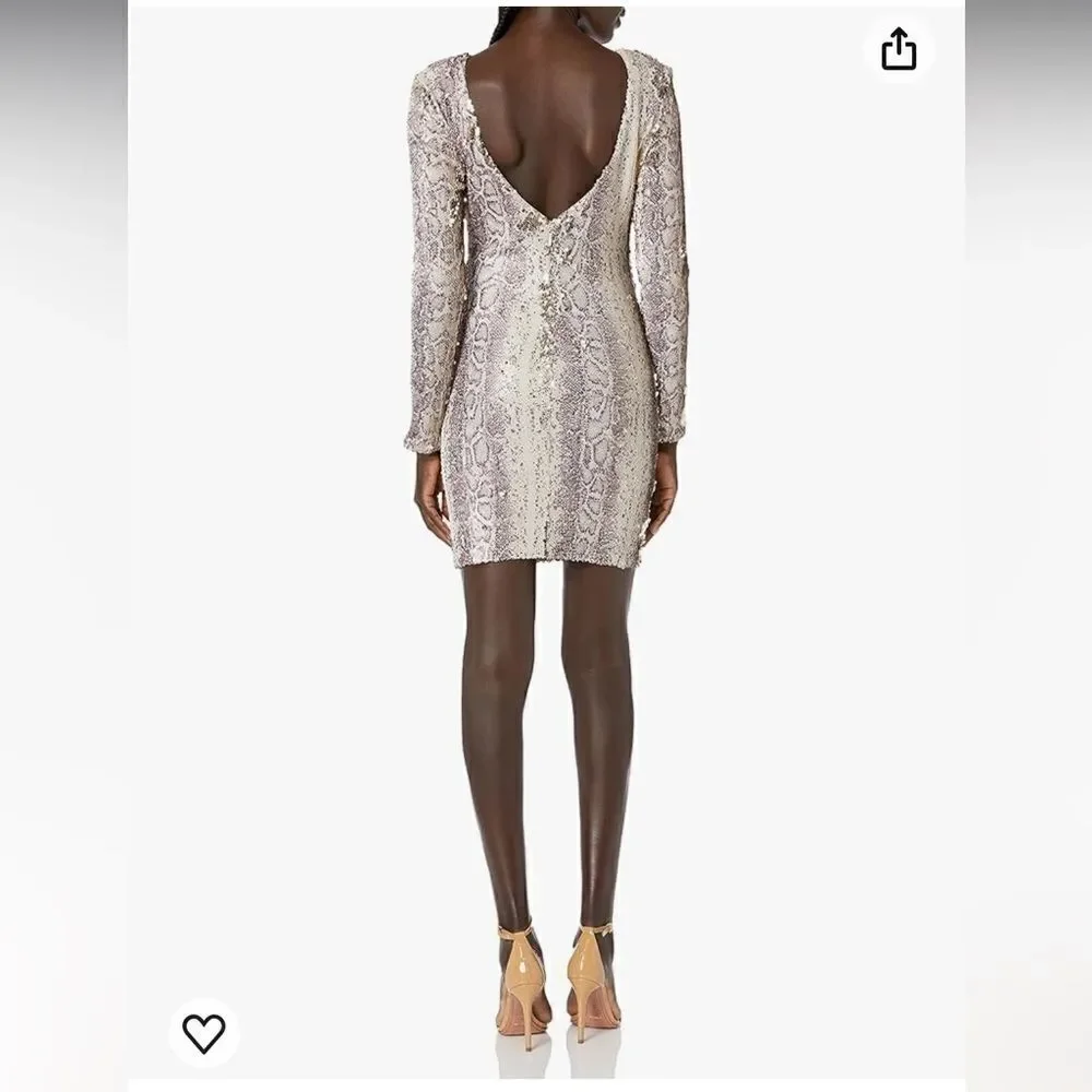Dress The Population Long Sleeve Sequin Stretch Dress in Python, Size Large, NWT